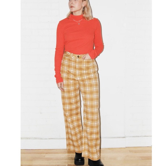 Citizen Vintage yellow tan plaid high waist trouser pant - small to medium - 6 - Picture 2 of 15